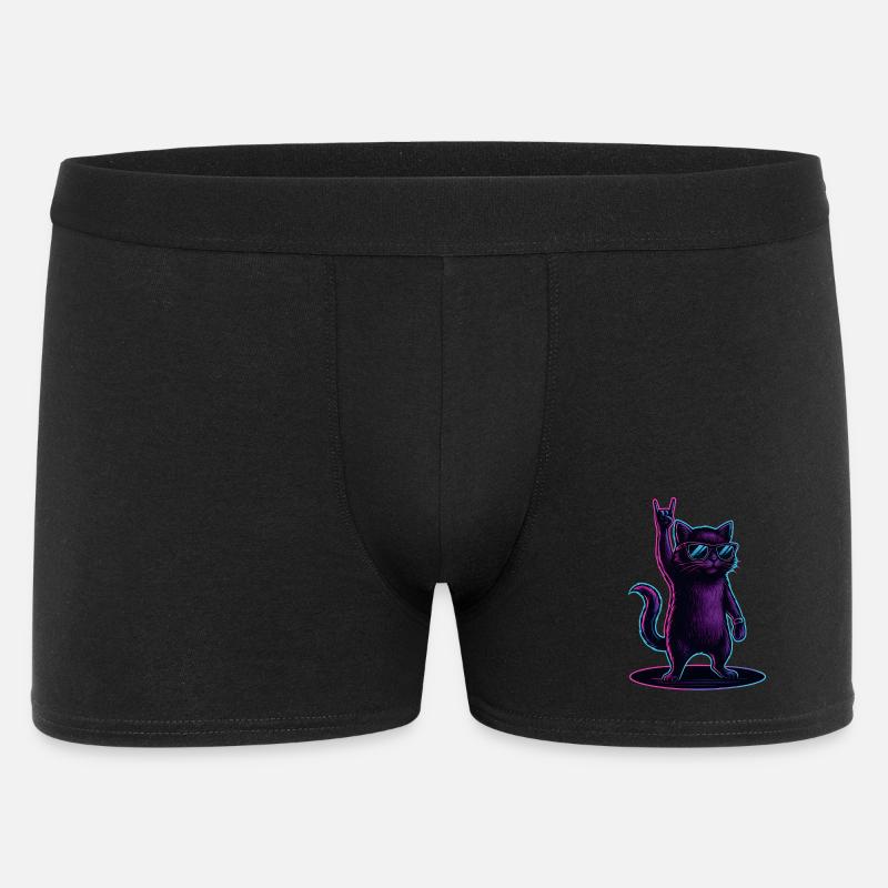 Synthwave Cat Cat with Rockhand Pose - Men's Boxer Shorts - black