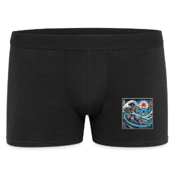 Cyber Samurai 模式 vor Wellen und Fuji - Männer Boxer Shorts - Schwarz - Vorne