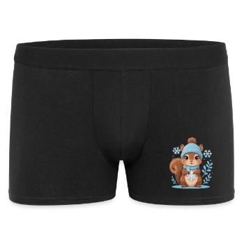 Winterliches Eichhörnchen Motiv - Männer Boxer Shorts - Schwarz - Vorne