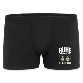 Ruhe – Der Darts-Meister ist jetzt dran - Männer Boxer Shorts - Schwarz - Vorne