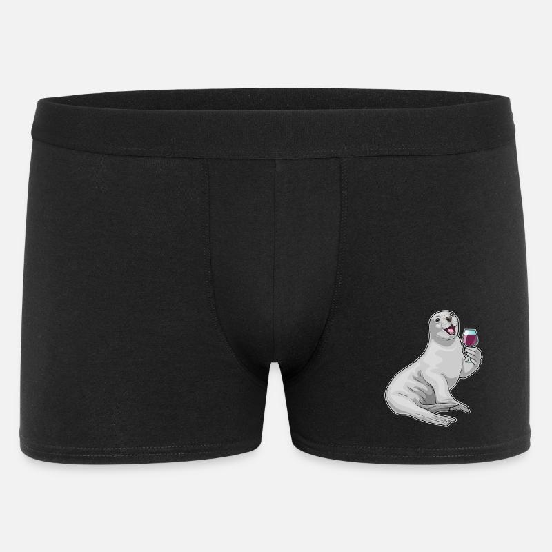 Seehund Rotwein - Männer Boxer Shorts - Schwarz