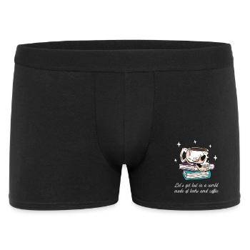 Skull-Tasse: Bücherwelt & Kaffee - Männer Boxer Shorts - Schwarz - Vorne