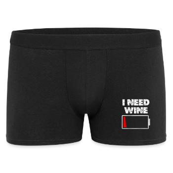I Need Wine: Low Battery Humor Graphic - Männer Boxer Shorts - Schwarz - Vorne