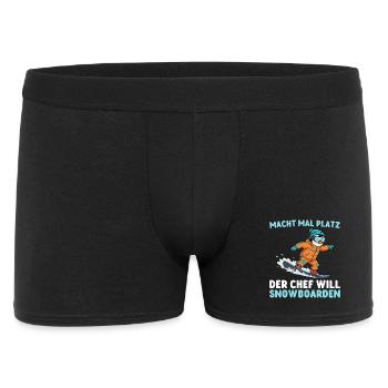 Pinguin Macht Platz der Chef will Snowboarden - Männer Boxer Shorts - Schwarz - Vorne