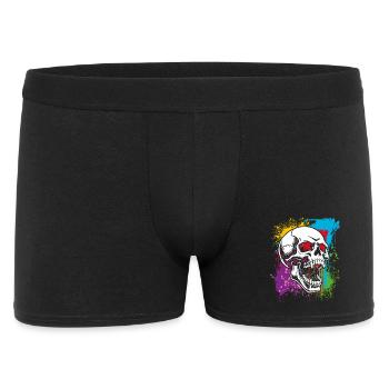 Totenkopf auf bunten Flecken - Männer Boxer Shorts - Schwarz - Vorne