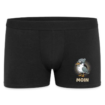 Moin Möwe Vogel mit Mütze und Fisch im Mund Möwen - Männer Boxer Shorts - Schwarz - Vorne