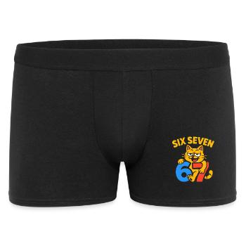 Six Seven Katze 67 Italian Brainrot Humor - Männer Boxer Shorts - Schwarz - Vorne