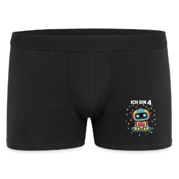 Ich bin 4 - Süßes Roboter zum 4. Geburtstag - Männer Boxer Shorts - Schwarz - Vorne