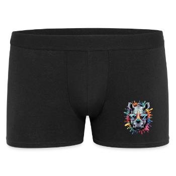 Buntes Nashorn Rhino Wasserfarben Spritzer - Männer Boxer Shorts - Schwarz - Vorne