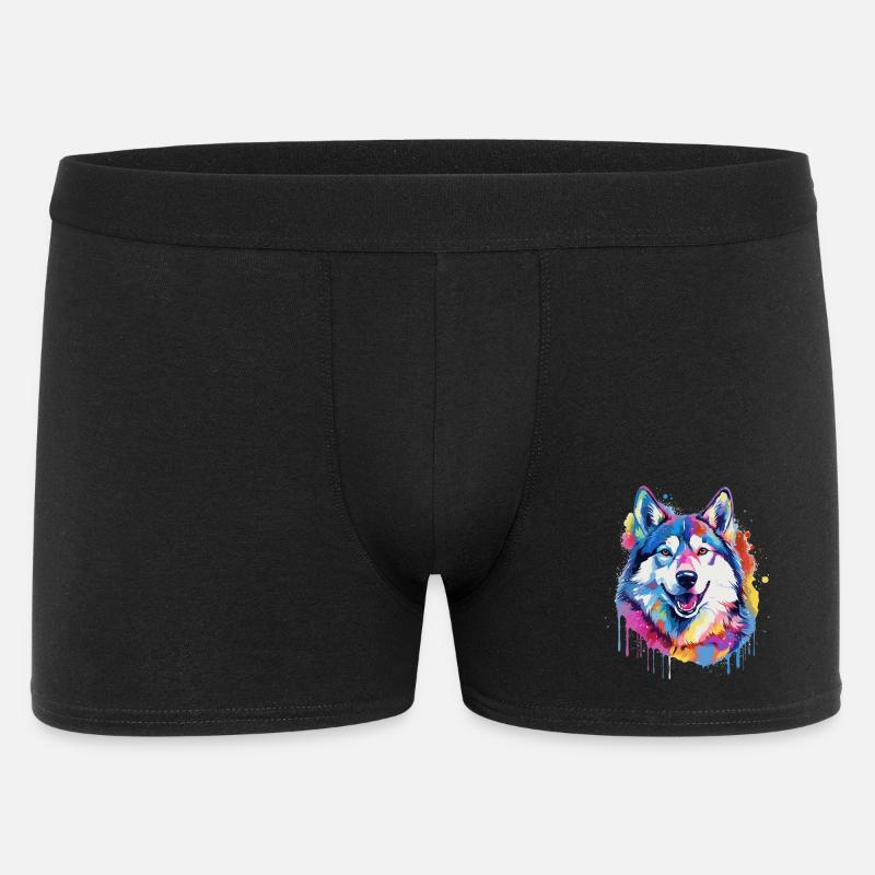 Bunte Splash Art-Husky-Hund - Männer Boxer Shorts - Schwarz