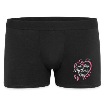 First Mothers Day 2026 Shirt Geschenk Mama Baby Ge - Männer Boxer Shorts - Schwarz - Vorne