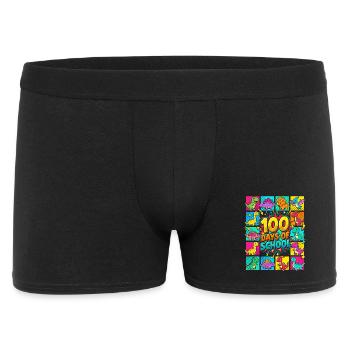 Dino Bunt: 100 Tage Schule - Männer Boxer Shorts - Schwarz - Vorne
