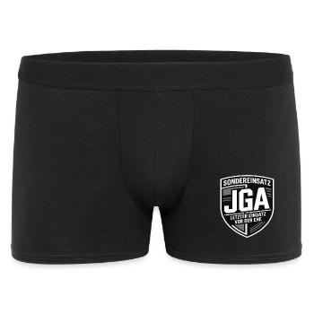  Sondereinsatz JGA – Letzter Einsatz vor der Ehe - Männer Boxer Shorts - Schwarz - Vorne