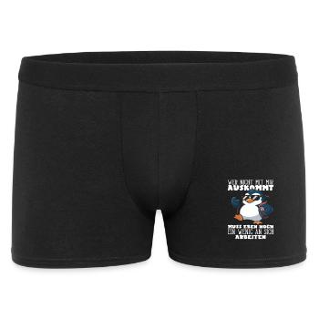 Wer nicht mit mir auskommt Pinguin Spruch - Männer Boxer Shorts - Schwarz - Vorne