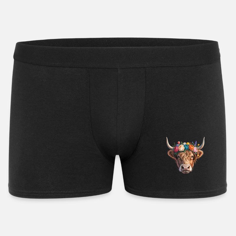 Kuh mit Blumenkrone - Männer Boxer Shorts - Schwarz