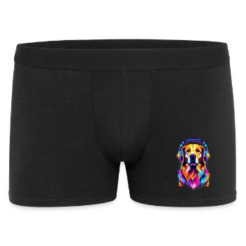 Golden Retriever mit Kopfhörer - Männer Boxer Shorts - Schwarz - Vorne