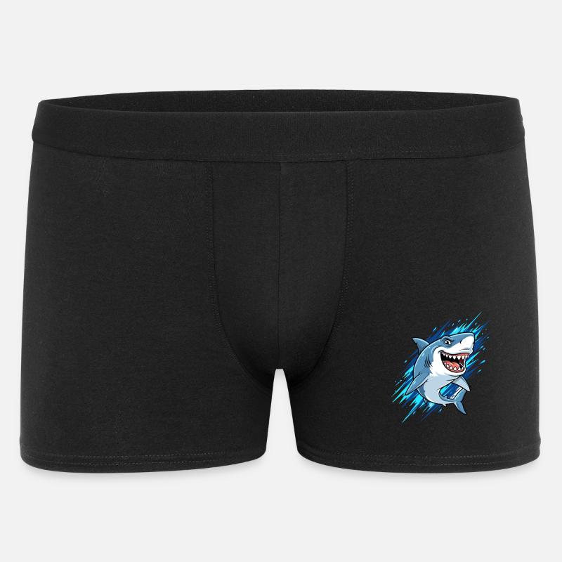 Blauer Cartoonhai mit Spritzern - Männer Boxer Shorts - Schwarz