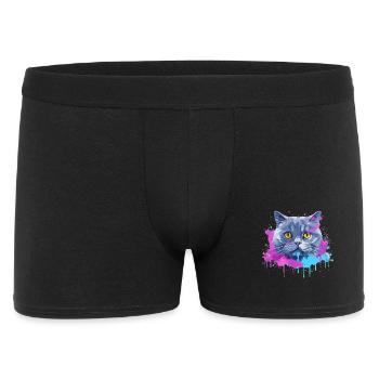 Visage de chat britannique à poil court en art éclaboussé coloré - Boxer Homme - noir - Devant