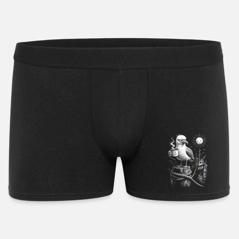 MOIN – Grummeliges Möwe mit Kaffee - Männer Boxer Shorts - Schwarz
