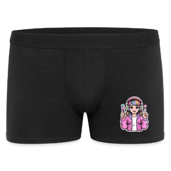 Kawaii Girl mit Kopfhörer - Männer Boxer Shorts - Schwarz - Vorne