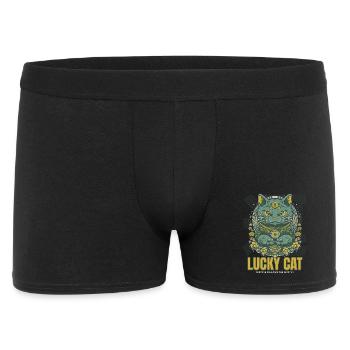 Lucky Cat Glückskatze Maneki Neko Jade - Männer Boxer Shorts - Schwarz - Vorne
