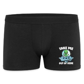 Alien in Space mit Take Me Out of Here - Männer Boxer Shorts - Schwarz - Vorne