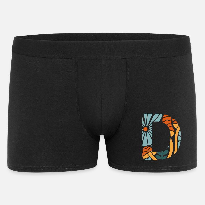 Buchstabe D Groovy Flowers Geschenkidee - Männer Boxer Shorts - Schwarz