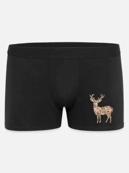 Blumenreh | Florales Reh aus Wildblumen - Männer Boxer Shorts - Schwarz