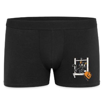 Die Katze schubst die Kürbislaterne - Männer Boxer Shorts - Schwarz - Vorne
