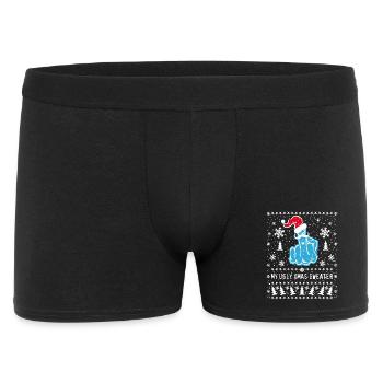 Mittelfinger mit Weihnachtsmütze Ugly Xmas Sweater - Männer Boxer Shorts - Schwarz - Vorne