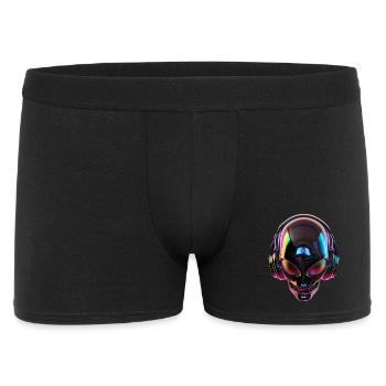 Schwarzer Alien-Kopf mit Kopfhörern - Männer Boxer Shorts - Schwarz - Vorne