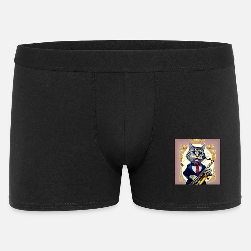 Katzensaxophonist im Frack - Männer Boxer Shorts - Schwarz