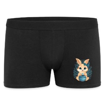 Cute bunny with flowers – Calm illustration - Men's Boxer Shorts - black - Front