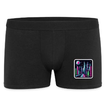 Futuristisches Stadtbild Retro Synthwave Cyberpunk - Männer Boxer Shorts - Schwarz - Vorne