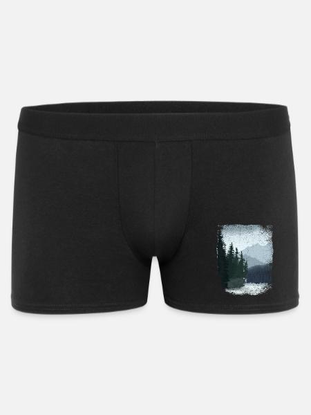 finsterer Wald und Berge mit ausgefranstem Rand - Männer Boxer Shorts - Schwarz