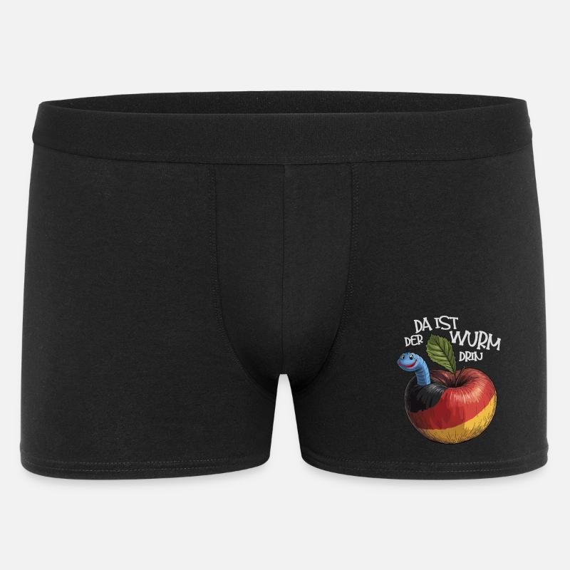 Wurm im Apfel mit Spruch - Männer Boxer Shorts - Schwarz