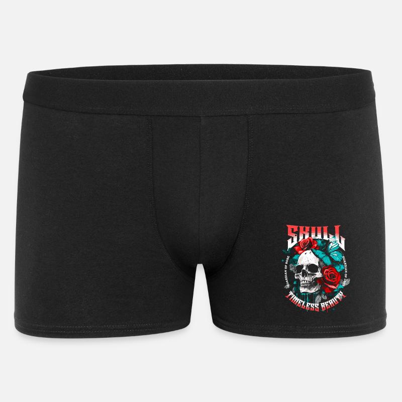 Crâne, Crâne, Papillon, Rose, Fleur - Boxer Homme - noir