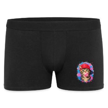 Chat cool avec un chapeau et du chewing-gum - Boxer Homme - noir - Devant
