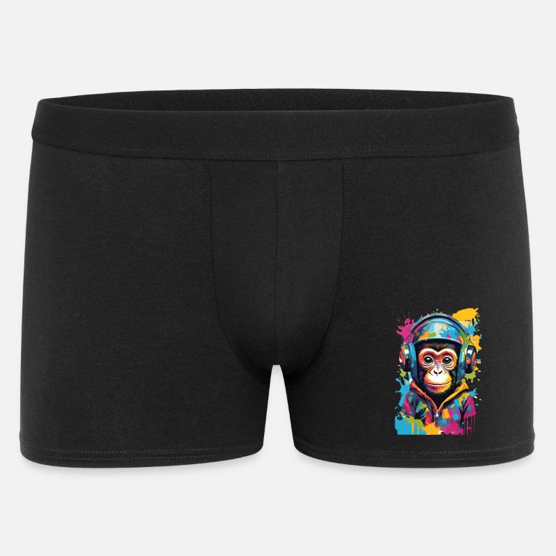 Bunter Affe mit Kopfhörern - Männer Boxer Shorts - Schwarz