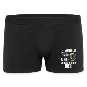 Angeln und Bier, darum bin ich hier. - Männer Boxer Shorts - Schwarz - Vorne