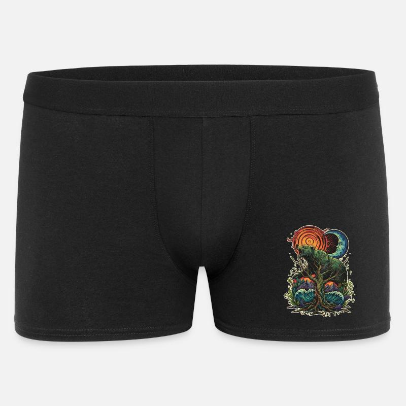 Waldgeist Bär und Weltenbaum - Männer Boxer Shorts - Schwarz