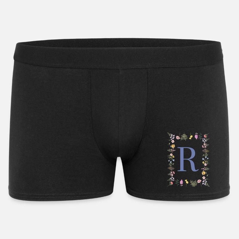 Floral Initialen "R", Buchstaben Monogramm - Männer Boxer Shorts - Schwarz