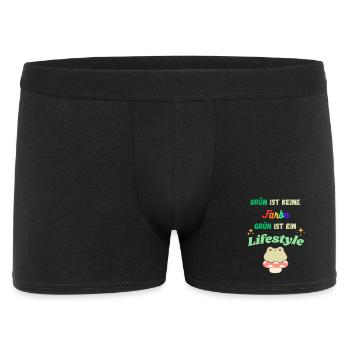 Grün ist Lifestyle – bunte Typo & Frosch - Männer Boxer Shorts - Schwarz - Vorne