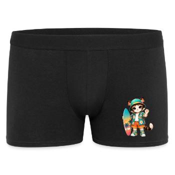 Kawaii tropische Surferkatze - Männer Boxer Shorts - Schwarz - Vorne