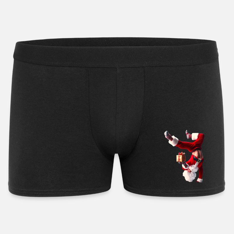 Humorvoller Weihnachtsmann mit Geschenk - Männer Boxer Shorts - Schwarz