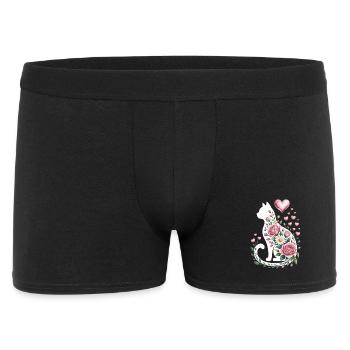 Fleur Chat Silhouette Roses Coeurs - Boxer Homme - noir - Devant