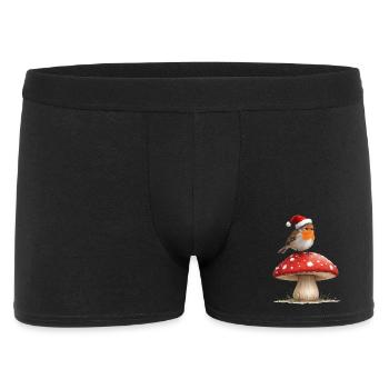 Robin en chapeau de Père Noël sur un champignon rouge - Boxer Homme - noir - Devant