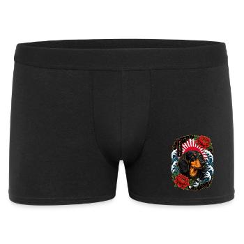 Dackel im japanischen Irezumi Tattoo Stil - Männer Boxer Shorts - Schwarz - Vorne
