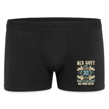 32. Geburtstag Als Gott Mich Schuf Vor - Männer Boxer Shorts - Schwarz - Vorne