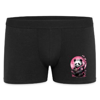 Rosa Panda im geblümten Kimono - Männer Boxer Shorts - Schwarz - Vorne